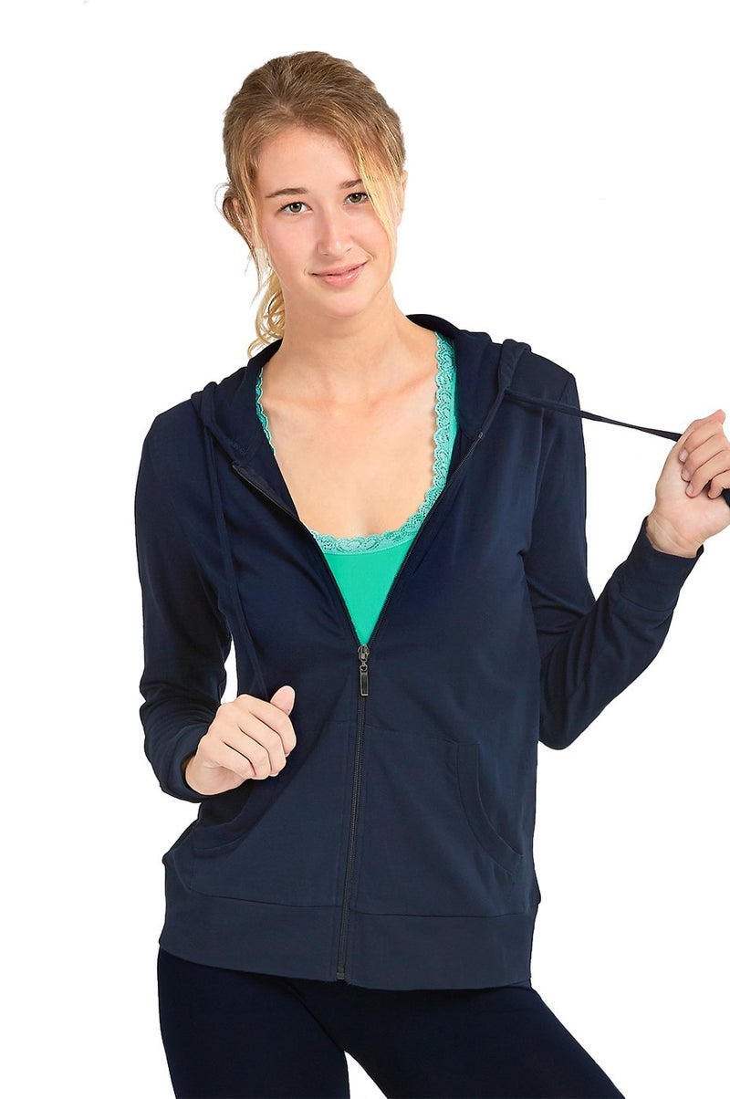 Sofra Women's Thin Cotton Zip Up Hoodie Jacket (XL, Navy) - Image 1